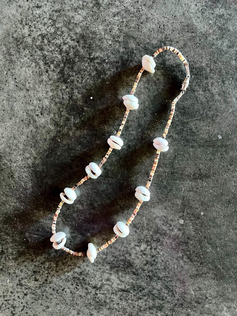 Puka Shell Heishi Bead Necklace 18”